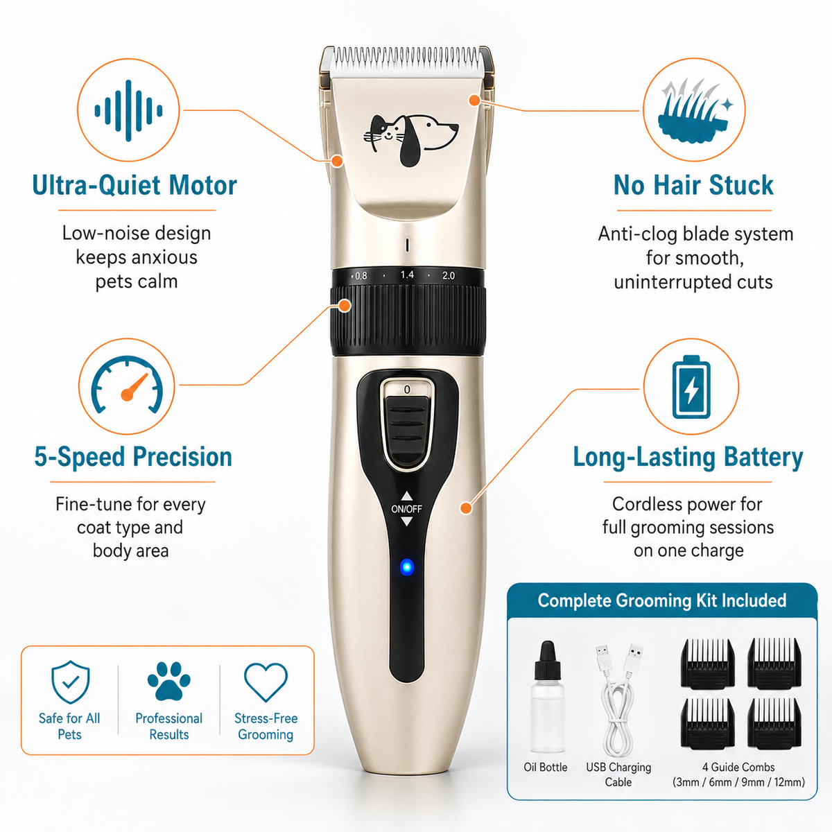 Professional Cordless Pet Grooming Clipper